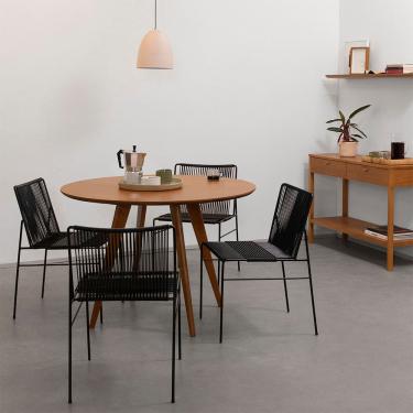 Imagem de Conjunto Mesa Jantar Square Laminada Redonda Natural - 1,18m + 4 Cadeiras Spaguet Dai - Preto