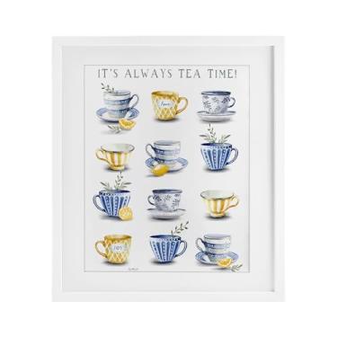 Imagem de Stupell Industries It's Always Tea Time Impressão emoldurada branca sob vidro, design de Elizabeth Tyndall, 40,6 x 33,5 cm