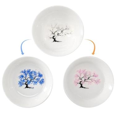 Imagem de LUMINFLY Copo de saquê japonês, copo de cerâmica de flor de pêssego sensível ao calor, chá que muda de cor e saquê