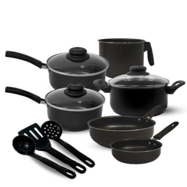 Imagem de Conjunto de 9 PeçAs de Panelas Antiaderentes Com Tampas de Vidro, FáCeis de Limpar, A Escolha Preferida Para Cozinhar.(Preto)