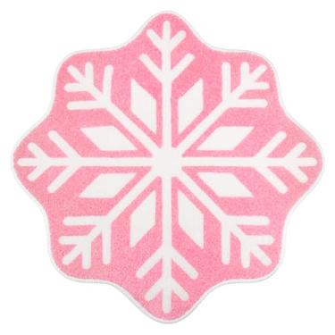 Imagem de Breling 1 tapete de banheiro de Natal pequeno decoração de Natal cozinha tapete de banheiro tapetes de banho de inverno tapete antiderrapante para banheira, sala de jantar, férias (floco de neve, rosa