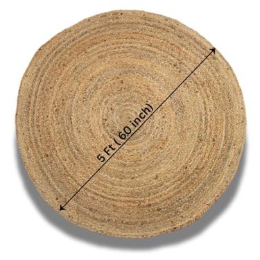 Imagem de Tapete de juta natural – Tapete de fazenda Boho feito à mão, ecológico e durável – Tapete rústico reversível para sala de estar, quarto ou entrada – Tapete de juta de tecido