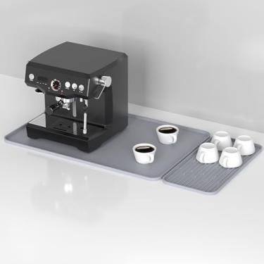 Imagem de Tapete de café, tapete de barra de silicone 2 em 1 com almofada de secagem removível, 61 x 40 cm, resistente ao calor, à prova de vazamento, protetor antiderrapante para máquina de espresso, bancada