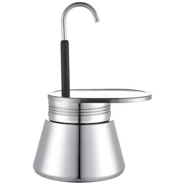 Imagem de Cafeteira de fogão Moka Pote, Cafeteria italiana de aço inoxidável, bico único, design de parede grossa para café rico em crema