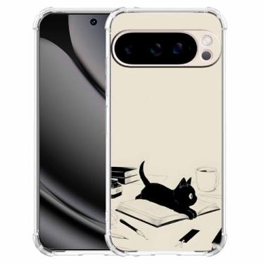 Imagem de malegaon Gato preto e livros com estampa de animal fofo, capa protetora de TPU macio para Google Pixel 10 Pro XL