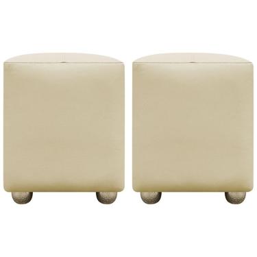 Imagem de Kit 2 Puffs Decorativos Quadrado Urban - Bege-Bege Corino