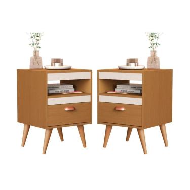 Imagem de Kit Duas Mesas Cabeceira Quarto Sal Ypê Off White