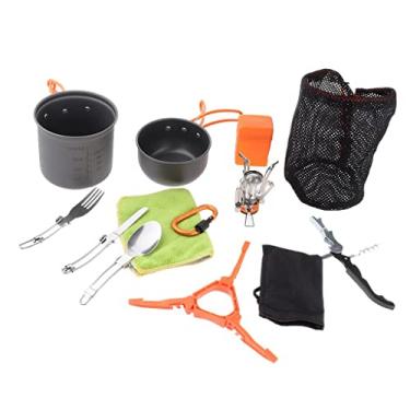 Imagem de Conjunto de panelas antiaderentes para acampamento, panela, abridor de vinho, piquenique, churrasco, caminhadas, mochilão, fogão, utensílio - laranja