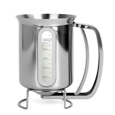 Imagem de Dispensador de massa de panqueca de aço inoxidável com alça, design de escala visível de 946 ml, dispensadores de mistura de panqueca para funil de bolo, panquecas, cupcakes, waffles, crepes, 900 ml