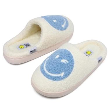 Imagem de Pantufas infantis de pelúcia para meninos e meninas, sola de borracha antiderrapante, para uso interno e externo, Azul, branco, 30-31