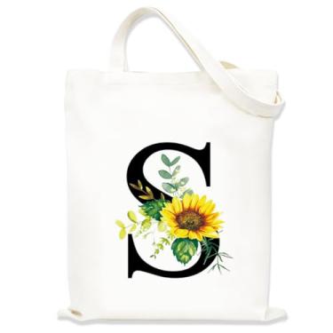 Imagem de Sacolas de lona estampadas para mulheres, sacolas de compras de lona, sacola de compras reutilizável para viagens, compras, trabalho, academia - Letra S