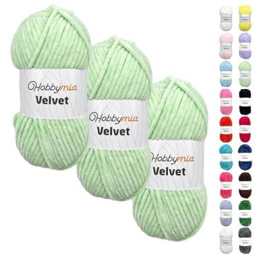 Imagem de HobbyMia Veludo - fio de chenille para crochê - 100 g / 132 jardas - (6) super volumoso - fio fofo para crochê - cobertor de bebê, amigurumi, xale (ciano - gelo irregular, 3 novelos)