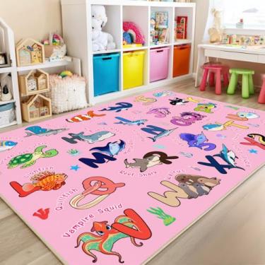 Imagem de Bolacrom Tapete infantil para sala de jogos, 20 x 3 m, tapete educativo para aprender o alfabeto ABC, macio, lavável à máquina, antiderrapante, fofo, organismos marinhos, tapete para sala de aula