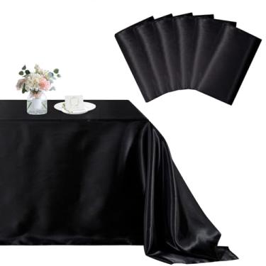Imagem de B-COOL Toalha de mesa de cetim preta: pacote com 6 toalhas de mesa retangulares para festa de chá de bebê de 144,8 x 304,8 cm para cerimônia de casamento