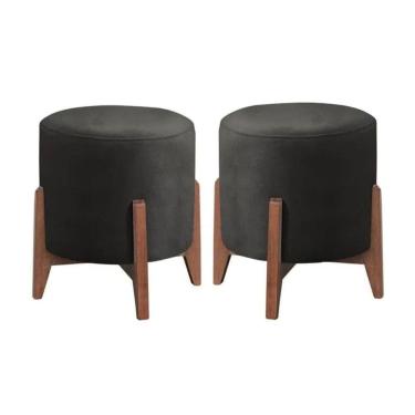 Imagem de Kit 2 Puff Decorativo Para Sala Redondo Luxo Viena Corino Cor:preto