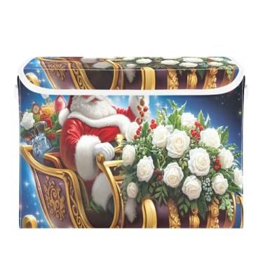 Imagem de SEHANY Cestas de armazenamento de Papai Noel de Natal com tampas, organizador de caixas de armazenamento de tecido para armário de roupas, cobertor de escritório, berçário, 42 x 32 x 30 cm