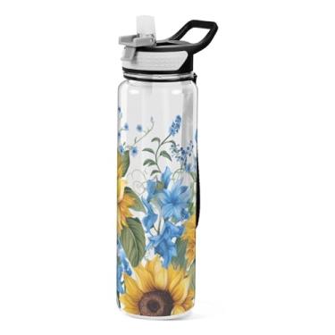 Imagem de ATTX Garrafa de água de girassóis Bluebells, 946 ml, à prova de vazamento e livre de BPA, garrafas de água reutilizáveis de plástico Tritan para viagens, academia, corrida, fitness #562