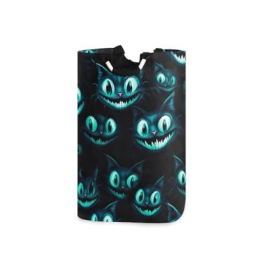 Imagem de ATTX Cesto de roupa suja azul neon olho de gato com alças acolchoadas – cesto de roupas dobrável à prova d'água para banheiro, quarto, dormitório, cesta organizadora de lavanderia resistente (458)