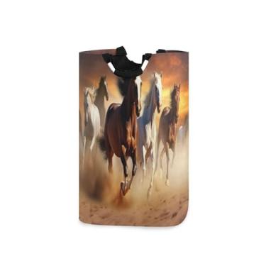 Imagem de Blueangle Cesto de lavanderia dobrável para cavalos de corrida com alças – Saco de cesto de roupa impermeável dobrável | Solução de armazenamento de roupas que economiza espaço para dormitório