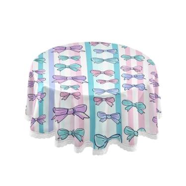 Imagem de SEHANY Toalha de mesa redonda com laço rosa de 152 cm, tecido lavável sem rugas, toalha de mesa decorativa de renda para restaurante, casamento, acampamento, festa de cinco de maio