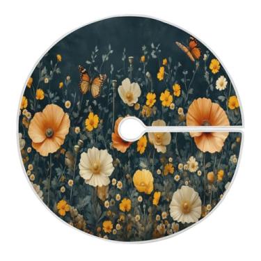 Imagem de Blueangle Saia de árvore de Natal floral vermelha de 120 cm - poliéster macio e resistente a rugas, decoração de férias para festas de Natal, árvore festiva e decoração de casa (227)