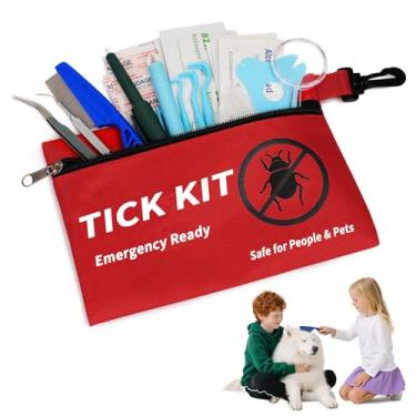 Imagem de Auibor Kit de remoção de carrapatos premium para humanos e cães - Essenciais de caminhada 54 em 1 com estojo de primeiros socorros, removedor de carrapatos de aço inoxidável + pinças, ferramentas de