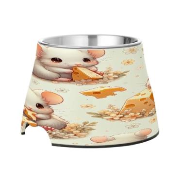 Imagem de Blueangle Tigelas elevadas para cães com aço inoxidável - Prato antiderrapante de 2,3 xícaras para animais de estimação de alta capacidade para saúde da coluna e design de ratos fofos (505)