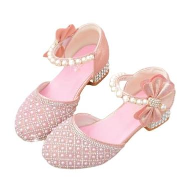Imagem de JGKDTX Sandália feminina com glitter para festa de casamento, princesa, sapato feminino de salto baixo Mary Jane para bebês/crianças pequenas, rosa, 22