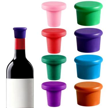 Imagem de 8 peças de rolhas de vinho de silicone, rolhas reutilizáveis para garrafas de vinho de champanhe e cerveja, tampas de vedação coloridas para vinho, bebidas espumantes, garrafas de champanhe para