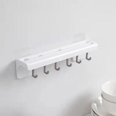 Imagem de Suporte De Cozinha Organizador Para Utensílios, Plástico Resistente, 6 Ganchos, Branco, 25,4 x 5,4 x 6 cm, Instalação Adesiva