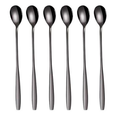 Imagem de GRÄWE Colher de chá gelado de cabo longo, colher de café, colher de sorvete, colheres para sobremesas, aço inoxidável, colheres para mexer para coquetel, conjunto de 6, pode ser lavado na lava-louças