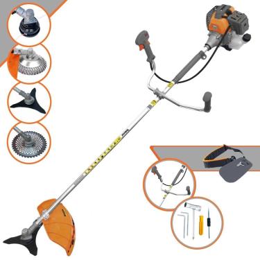 Imagem de Máquina de Cortar Grama Tekna RL520-P À Gasolina 2T 52cc 2HP 10.000rpm Roçadeira Com Carretel + Faca 3 Pontas + Faca 40 Dentes + Escova de Aço