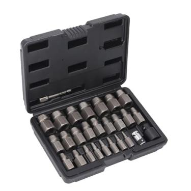 Imagem de Garosa Kit Extrator de Parafuso, Conjunto Removedor de Porca de Aço de Alto Carbono Com Design de Ponta Dupla para Parafusos Descascados ou Danificados, Inclui 24 Extratores e Adaptadores para