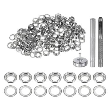 Imagem de HARFINGTON Kit de ferramentas de ilhós, 100 peças, conjunto de ilhós de cobre de 5 mm com furador oco, ferramentas de fixação de ilhós para roupas cinto de tecido de couro, tom prateado