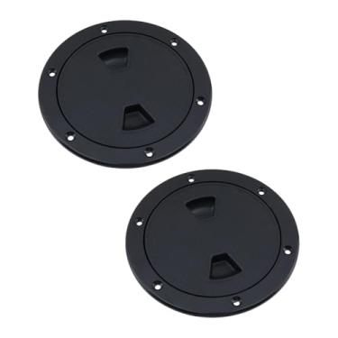 Imagem de Crapyt Escotilha de inspeção redonda antiderrapante de 10 cm, tampa removível de plástico ABS com parafuso anexo, barco de acesso para navios, caiaque, iate, instalações externas, 2 peças, preto