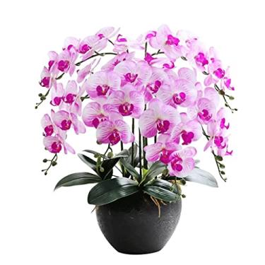 Imagem de LMJYU Flores artificiais para decoração flor artificial Phalaenopsis flores artificiais requintadas para decoração de casa flor artificial interior orquídea artifícia
