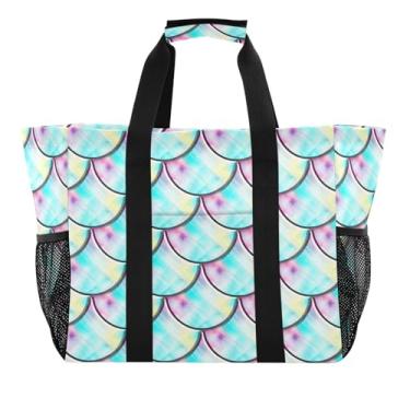 Imagem de Wassud Bolsa de compras reutilizável azul gradiente grande bolsa organizadora de lona impermeável para praia, piquenique, lavanderia, viagem