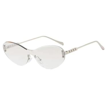 Imagem de JRLLFD Óculos de sol sem aro estilo feminino, armação de metal, óculos UV400, bordas circulares, adequados para dirigir ao ar livre (C5)