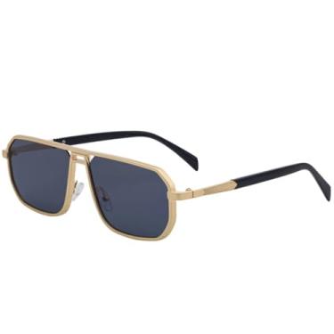 Imagem de Óculos de sol retrô de metal quadrado vazado feminino, moda masculina, clássico, para dirigir, viajar, pescar, UV400 (cinza dourado)