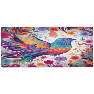 Imagem de Wassud Tapete de rato de pássaro colorido para jogos com base de borracha antiderrapante, tapete de rato longo para teclado de computador com borda costurada, almofada grande à prova d'água para