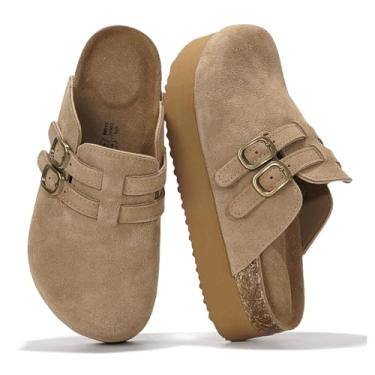 Imagem de Project Cloud Tamancos femininos 100% de couro genuíno - Sandália plataforma feminina com palmilha de espuma viscoelástica - Mules de salto para mulheres 2025 (Stephi), Castanho, 36