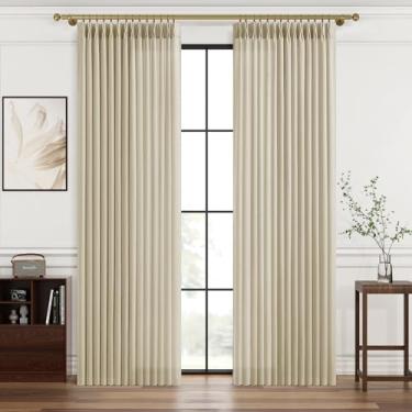 Imagem de Cortinas transparentes de linho de 203 cm para quarto, sala de estar, plissadas, em formato de memória, creme, bege, cortinas de janela, filtragem de luz, semitransparente, boho, cortina de 2,1 m com