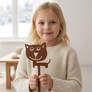 Imagem de STEELDECO Recipiente para plantas Garden Picks - Revestimento de tinta em pó - Uso interno e externo - Envasamento e troca - Aço marrom - Gato feio