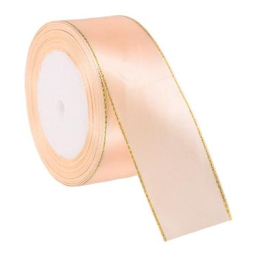 Imagem de PATIKIL Fita de cetim com borda dourada, fita de cetim de poliéster dupla face para embrulho de presente, buquês de flores, laços de cabelo, projetos de costura, champanhe