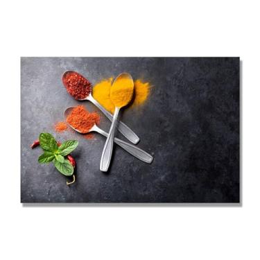 Imagem de Arte de parede colorida de especiarias e colher de tempero | Decoração de cozinha vintage | Arte moderna para casa e sala de jantar. B30. Tela somente 80 x 120 cm - 31,5 x 47,3 pol