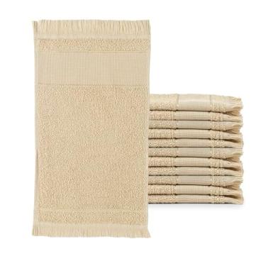 Imagem de Toalha de Lavabo Social com Franja 100% Algodão, 23x39cm, 260g/m², Kit com 12 Peças, Felpuda e Hipoalergênica (Capuccino)