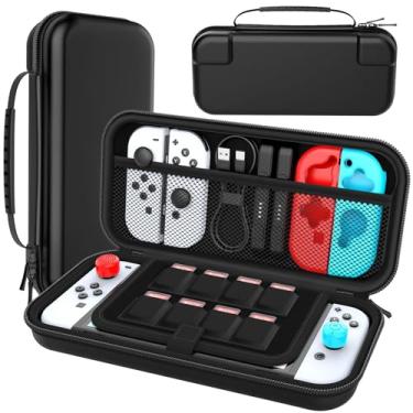 Imagem de Case para Nintendo Switch 2 (2025), Switch OLED e Switch – Estojo Protetor Rígido Portátil de Viagem com Compartimento para 10 Cartuchos, Bolsos para Acessórios, Resistente à Água e Impactos – Preto