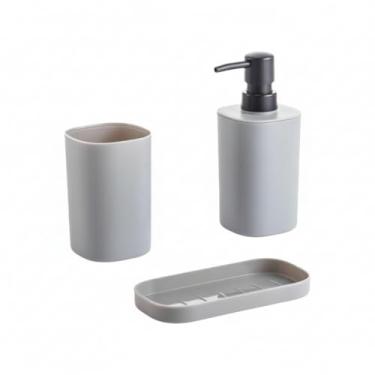 Imagem de Dispenser + Porta Escovas + Saboneteira (3Pcs) Cinza: Conjunto Completo para Pia.