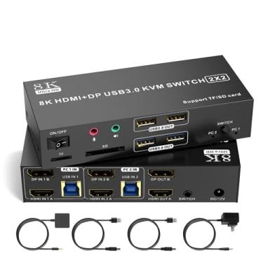 Imagem de TA202-U3HD8K-SD/TF Interruptor HDMI KVM 2x2, caixa de comutação USB 3.0 de monitor duplo, 4 portas USB