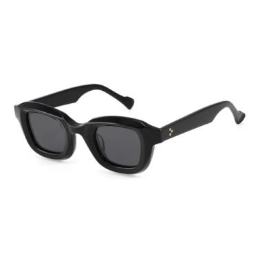 Imagem de JRLLFD Óculos de sol polarizados vintage para homens Uv400 Retro Fashion Luxury Armação grossa de acetato (C1 preto cinza)